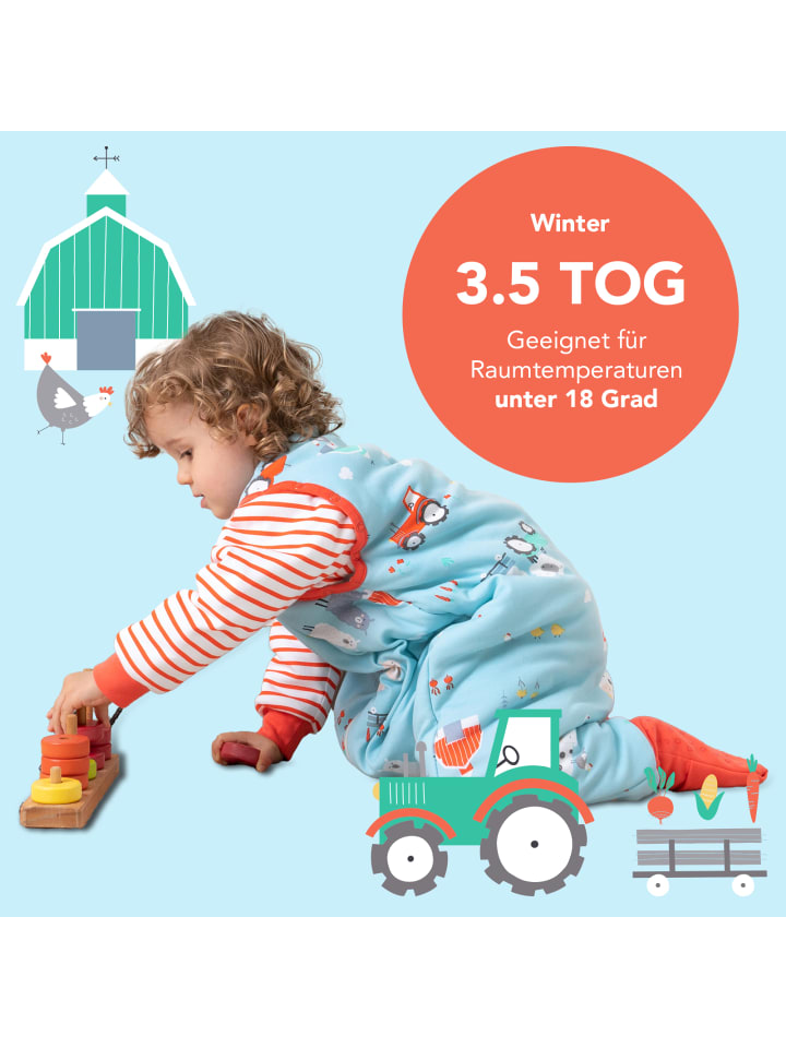 Schlummersack Bio Schlafsack mit Füßen und umklappbaren Bündchen 3.5 TOG in Blau günstig kaufen
