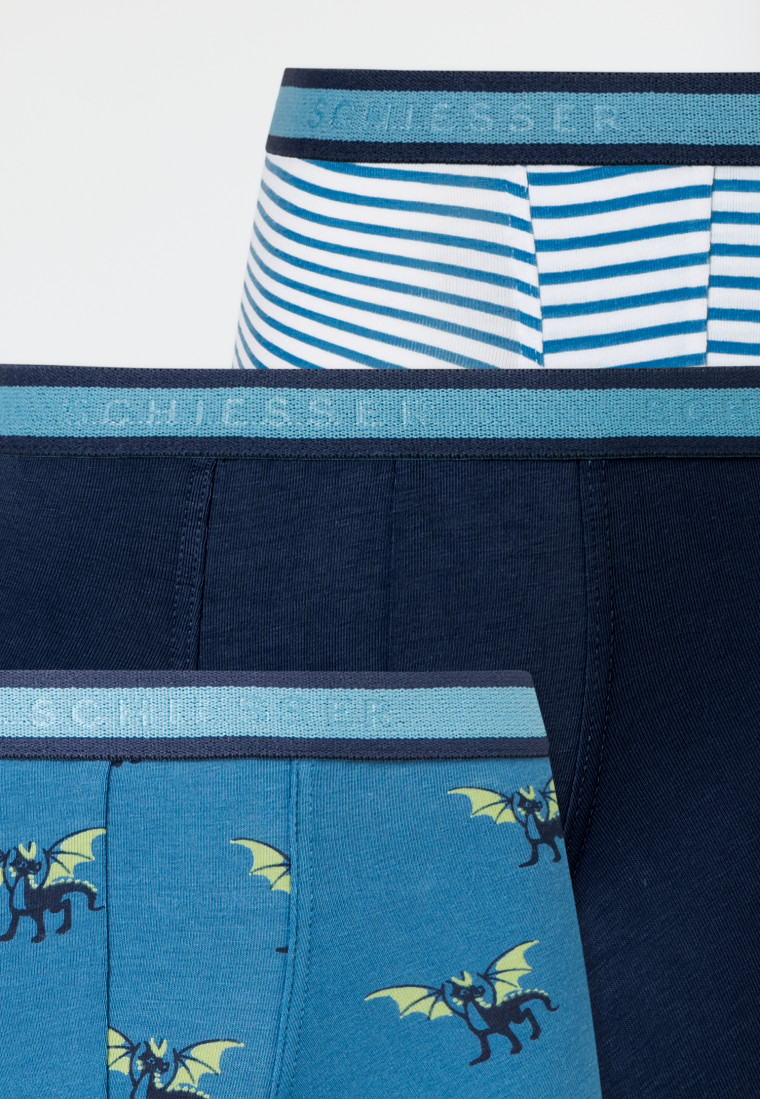 Shorts 3er-Pack Organic Cotton Webgummibund Streifen und Drachenprint - 95/5