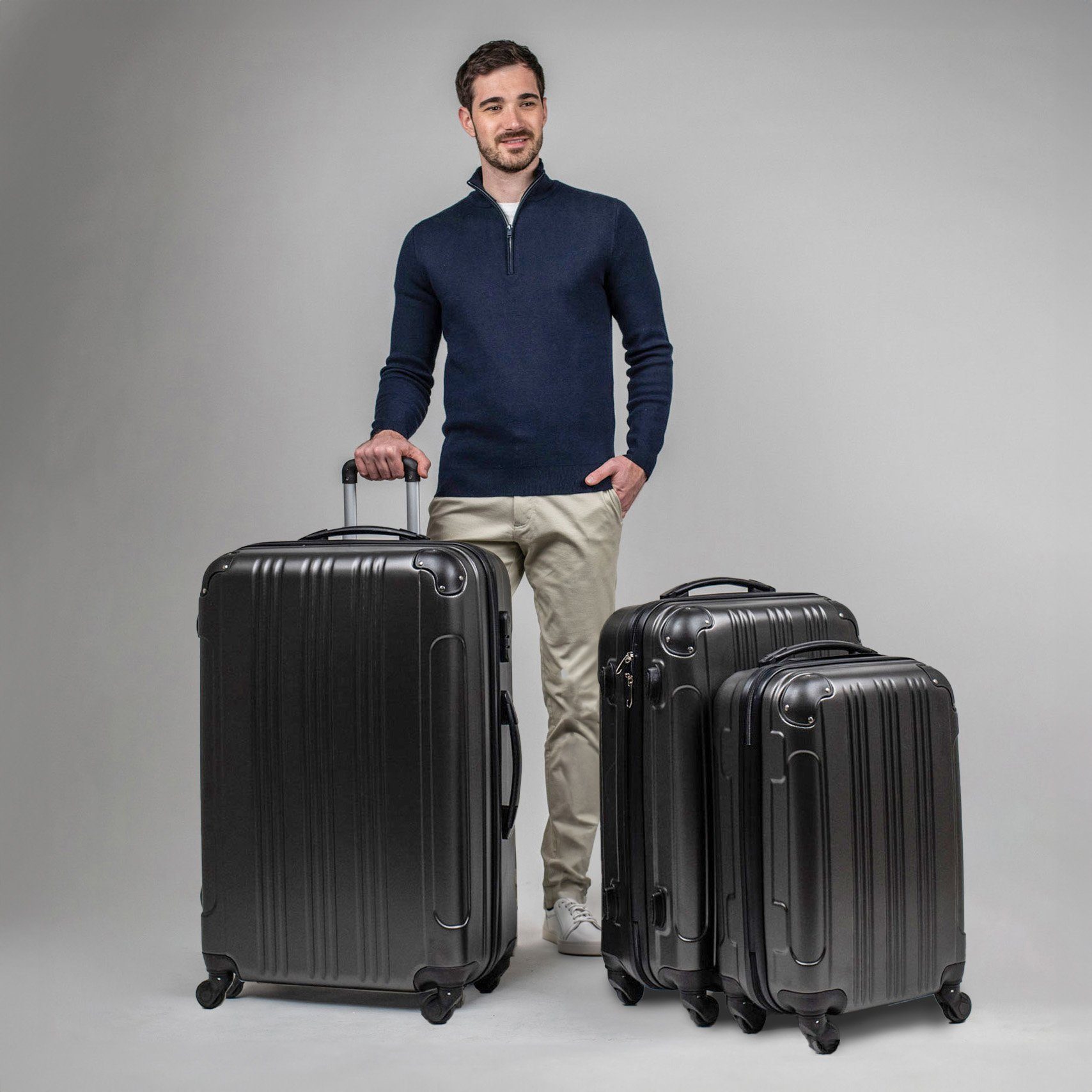 FERGÉ Kofferset 3 teilig Hartschale Québec, Trolley 3er Koffer Set, Reisekoffer 4 Rollen, Premium Rollkoffer