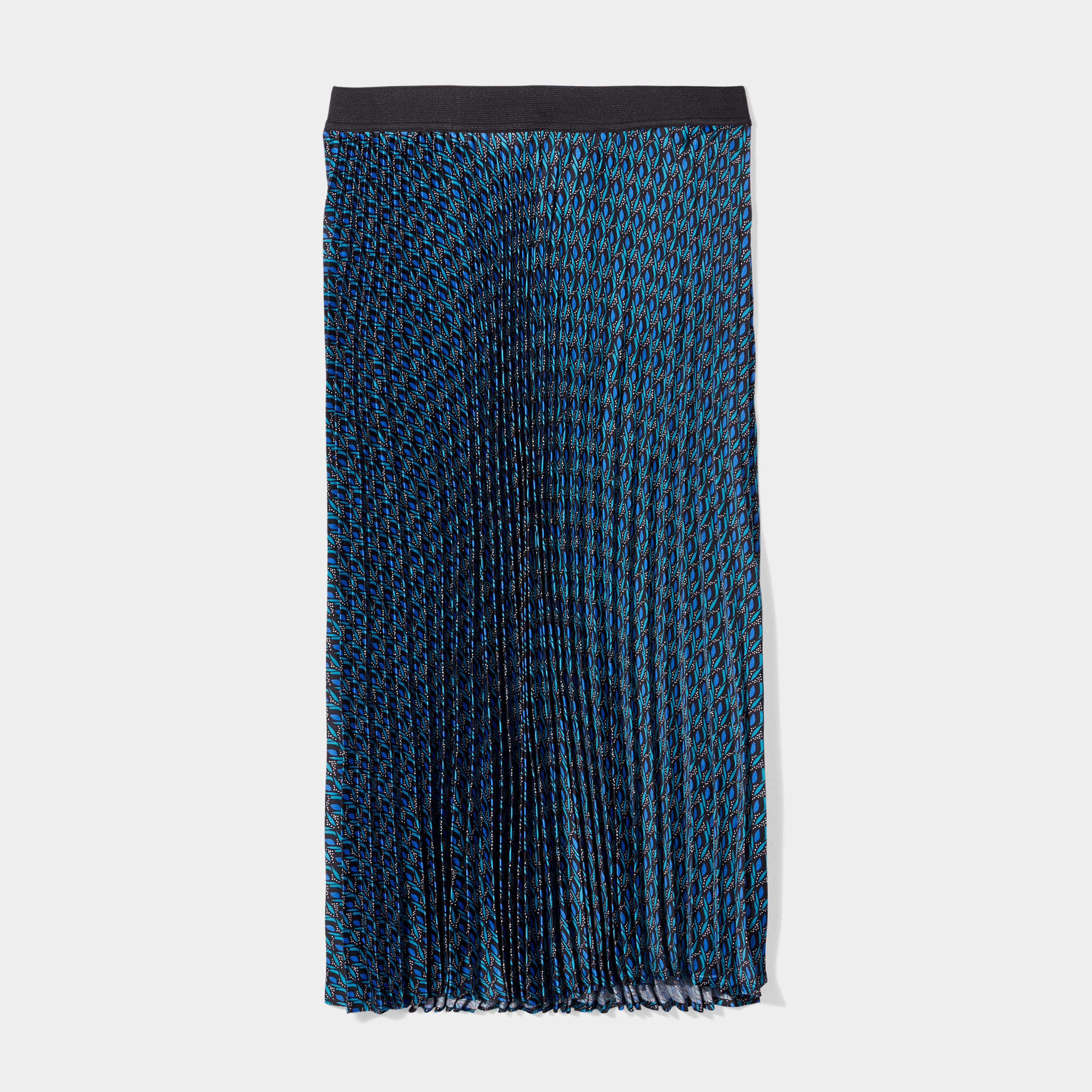 Jupe midi plissée en satin bleu marine femme | La Halle