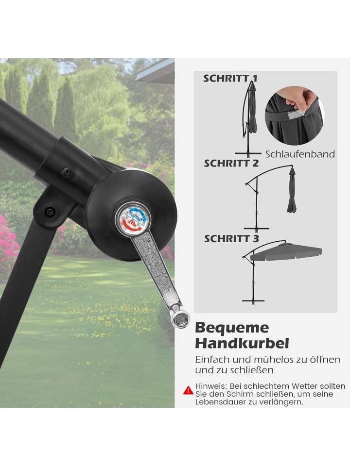 COSTWAY Sonnenschirm 300 cm, inkl. Schutzhülle in Grau günstig kaufen onesize