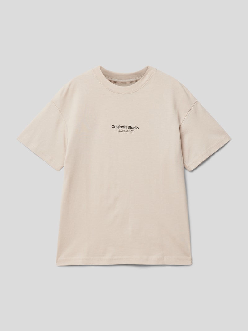 T-Shirt mit Label-Print in ecru