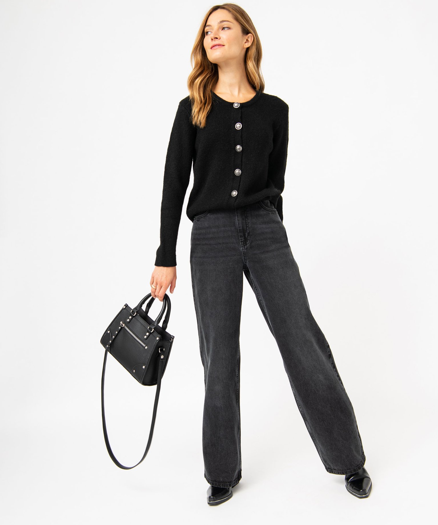Gilet en grosse maille et boutons gravés femme noir | GEMO