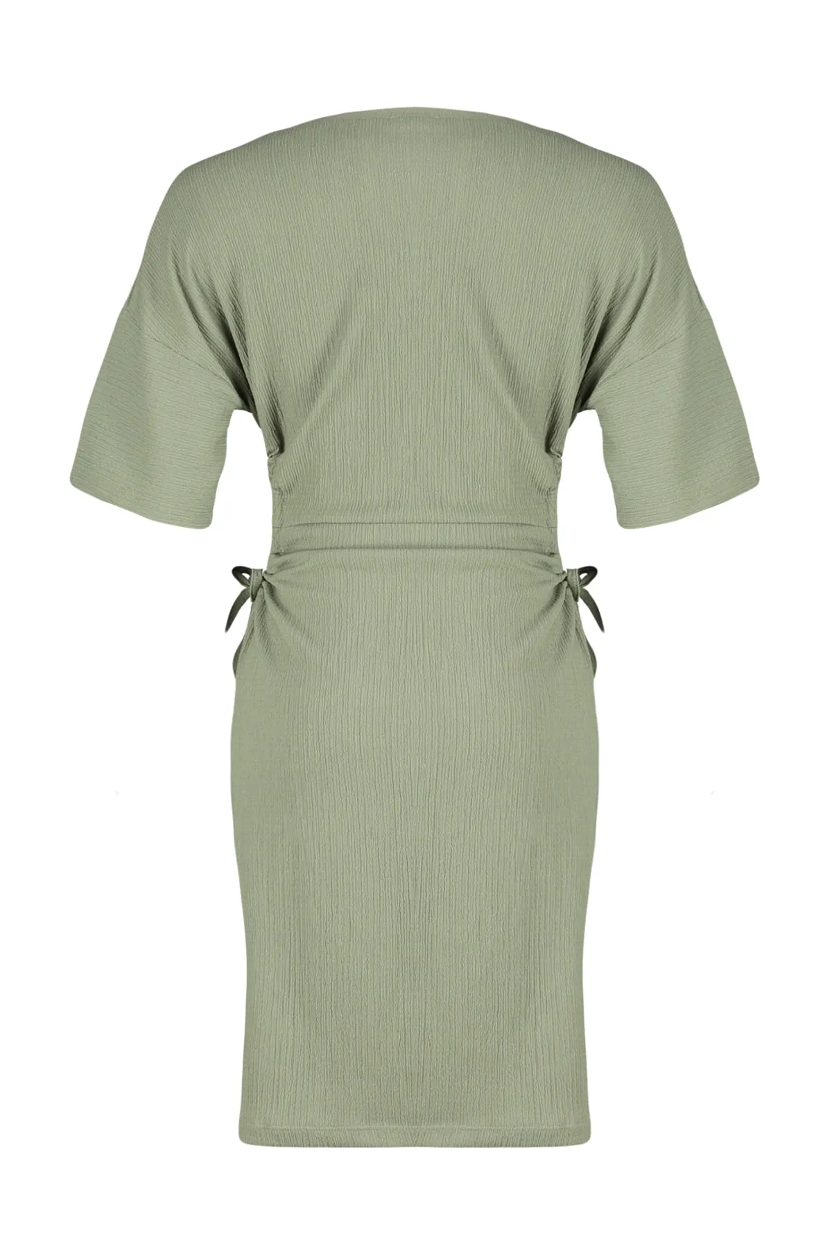 Trendyol Collection  Grünes, detailliertes Mini-Strickkleid mit Ausschnitt und Raffungen an der Taille TWOSS22EL2082