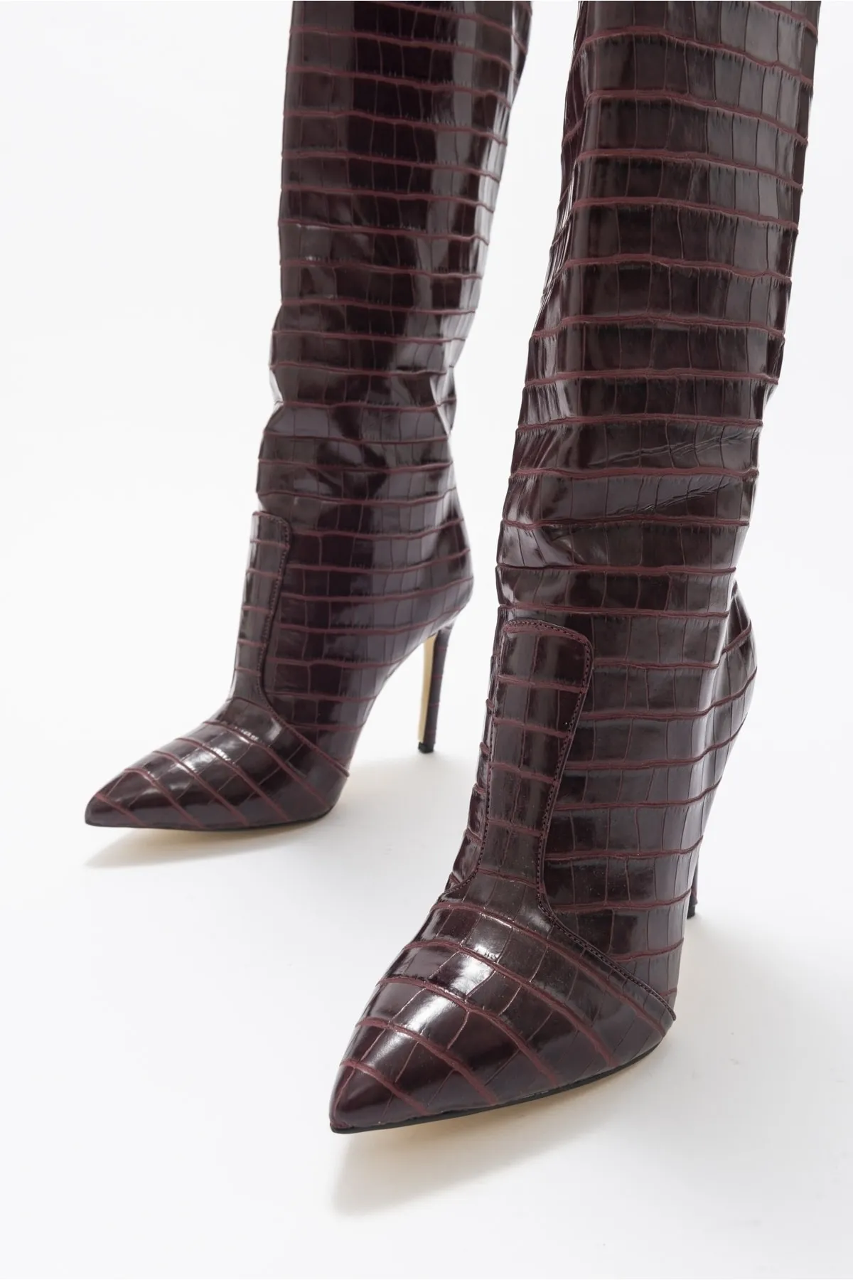LuviShoes  Marineblaue, weinrot bedruckte Damenstiefel mit Absatz