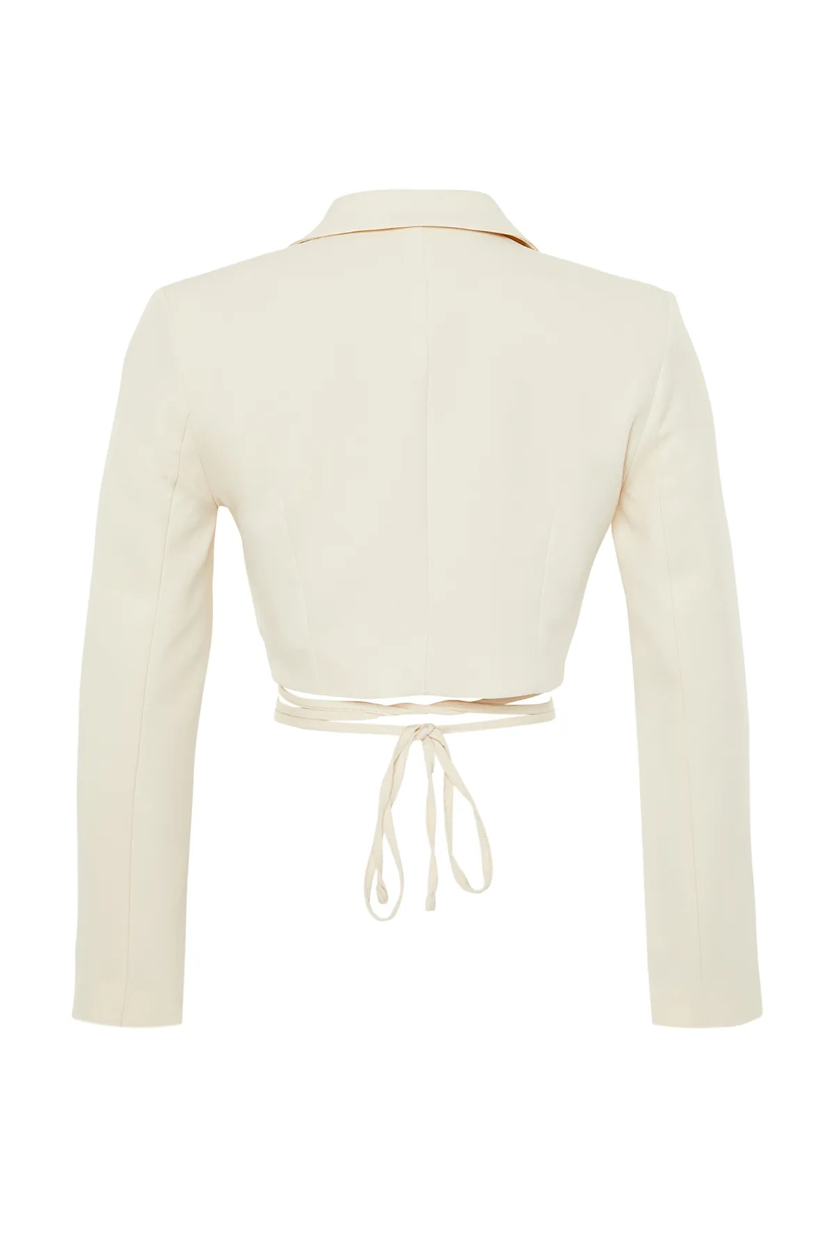 Trendyol Collection  Beigefarbener zweireihiger Blazer mit bauchfreiem Webfutter TWOAW23BC00100