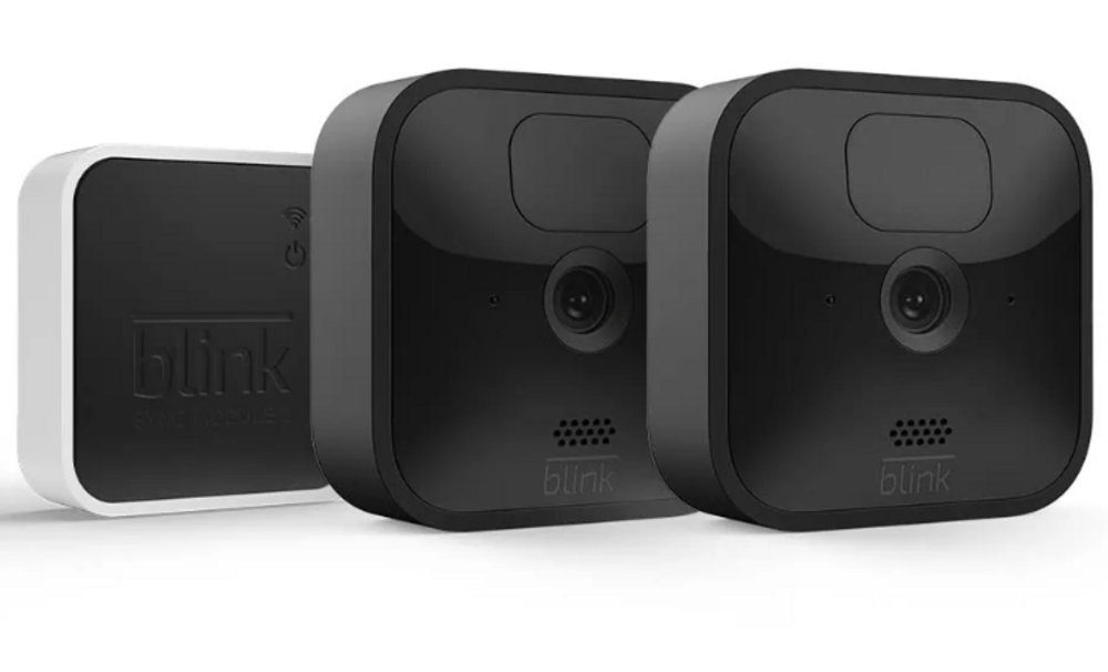 blink Outdoor 2er Kamera Set Überwachungskamera (Außenbereich, Innenbereich, 2-tlg., Set, inkl. Sync Modul 2, integriertes Mikrofon)