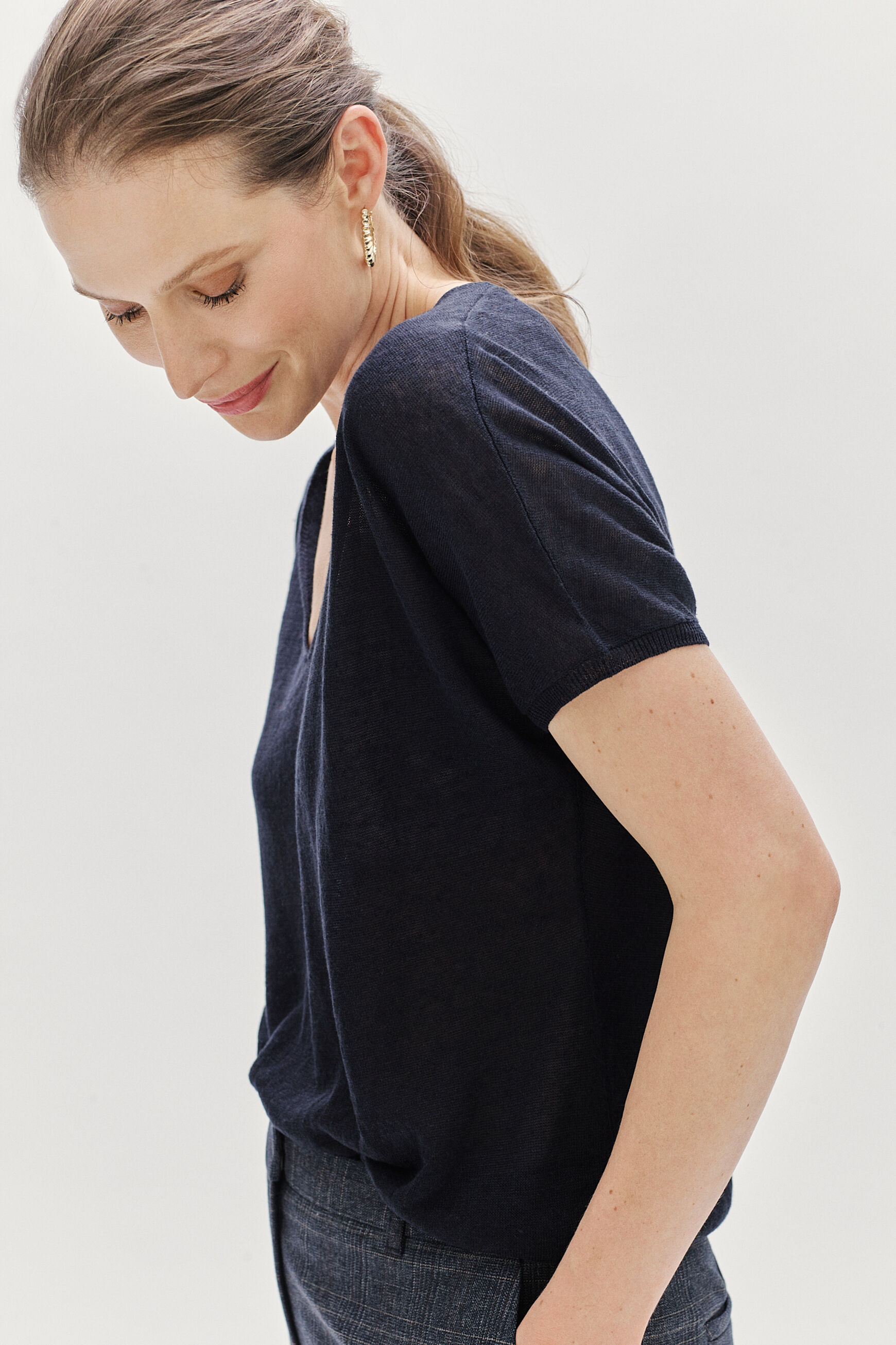 pull milane 100% lin bleu marine femme