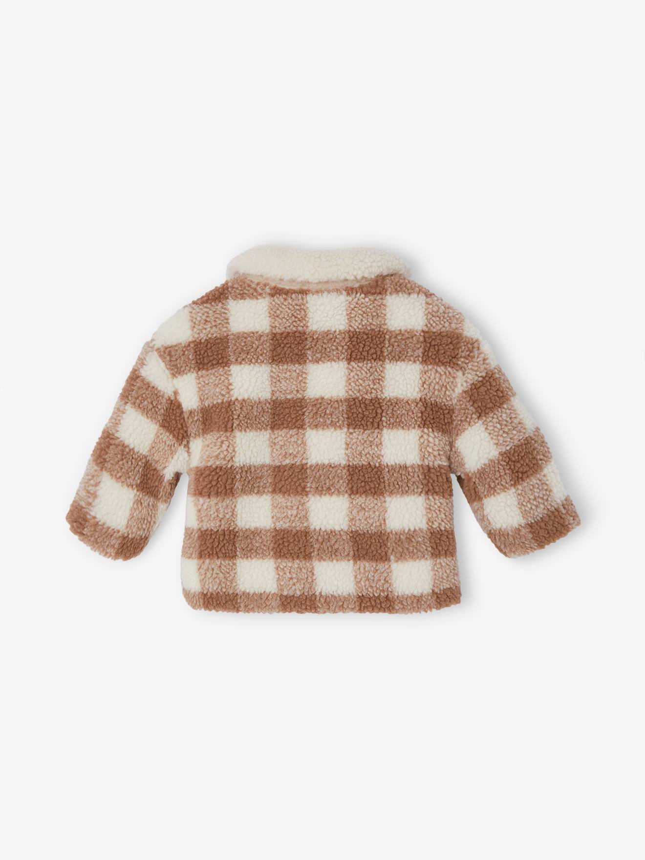 Vertbaudet Baby Felljacke mit Recycling-Polyester - beige kariert