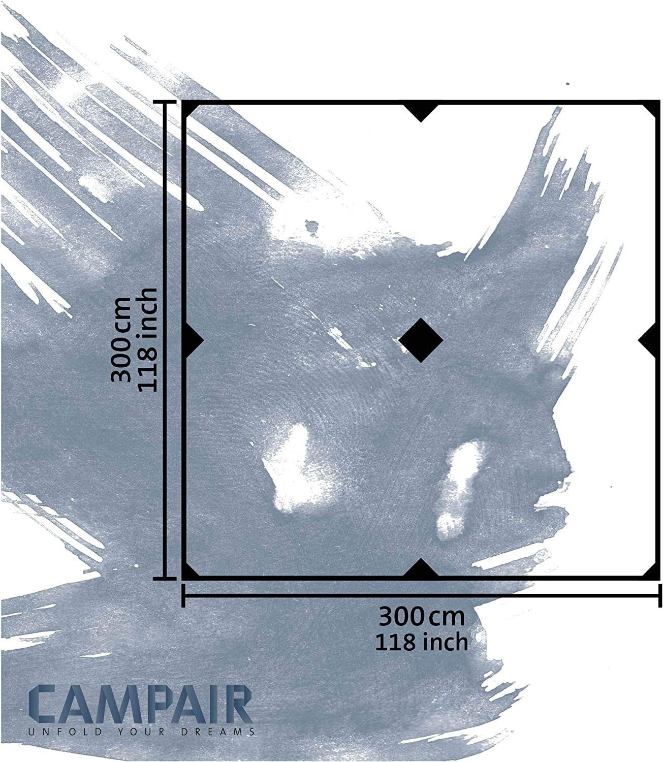 CAMPAIR Tarp-Zelt 3x3 Sonnenschutz Rechteckig, Robustes Gewebe 300 x 300 cm, UV Schutz, Personen: 4, als zusätzliche Überdachung oder Sonnenschutz