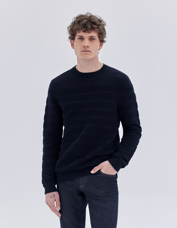 Sweat marine tricot à rayures Ottoman Homme