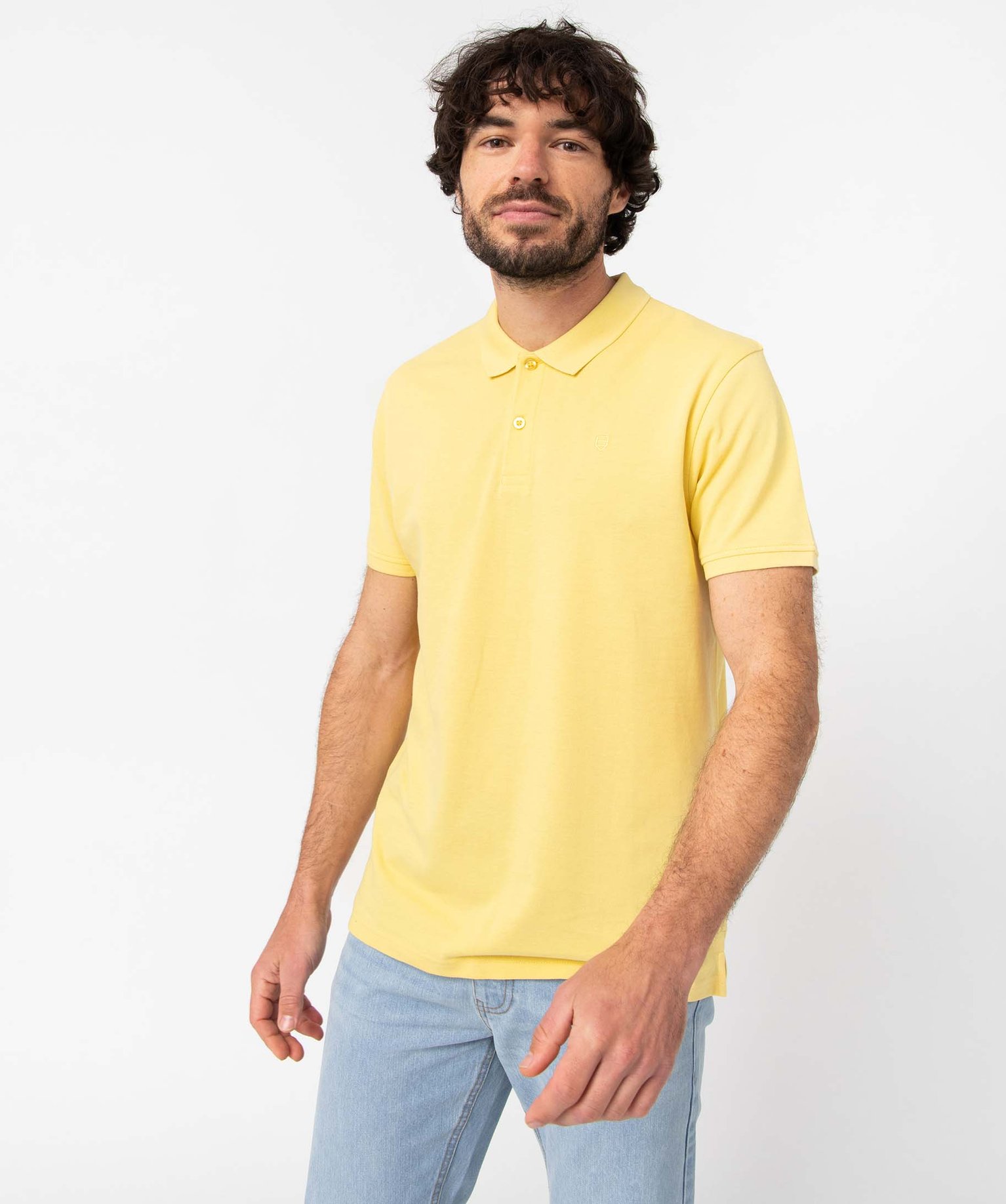 Polo homme à manches courtes en maille piquée jaune | GEMO