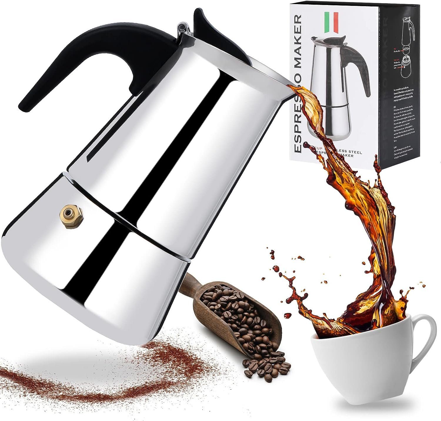 BlingBin Espressokocher Edelstahl Espressokanne Kaffe Kocher Kaffeebereiter 300/450/600ML, 0.3l Kaffeekanne, 6 Tassen/9 Tassen/12 Tassen