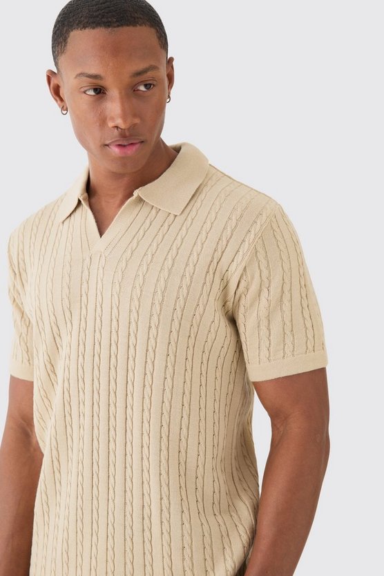 Regular Zopfmuster-Poloshirt mit Kragen