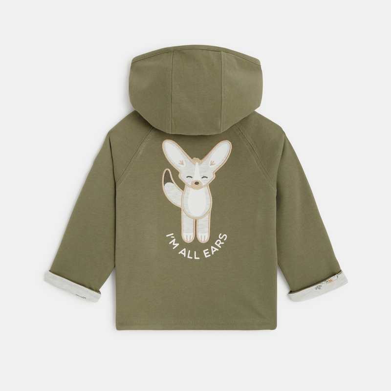 Sweat zippé à capuche réversible vert bébé garçon