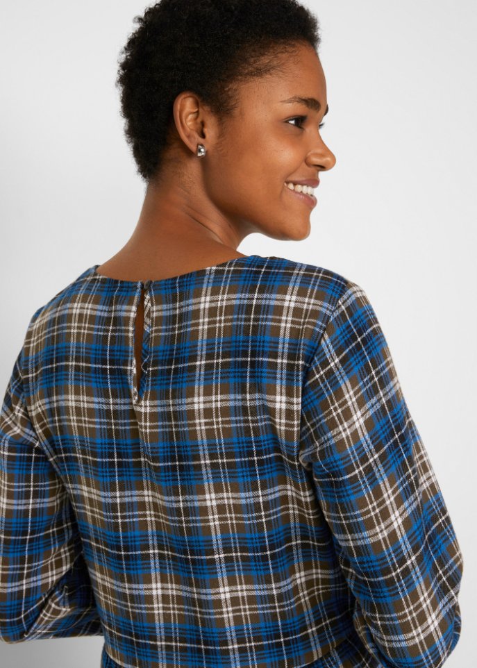 Ausgestelltes Midi-Kleid aus Flanell mit Volants