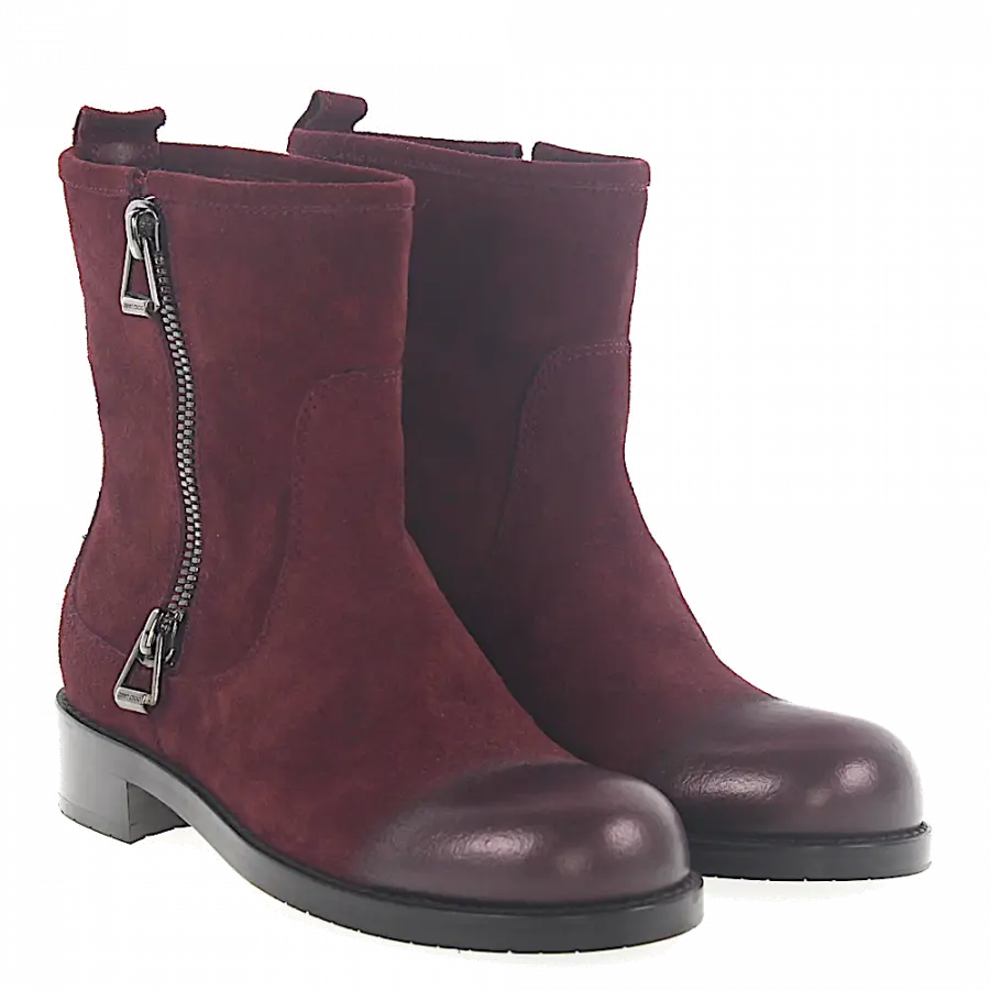 Jimmy Choo - Stiefel Kalbsleder Veloursleder Finished Logo Zierreißverschluss bordeaux - rot