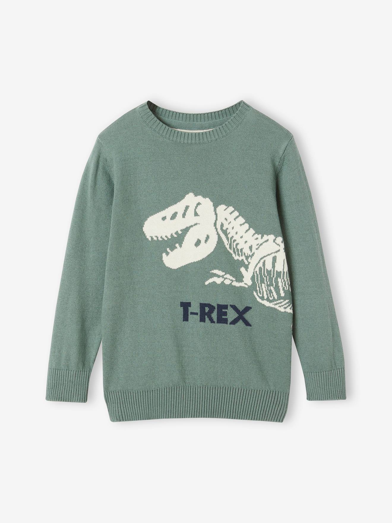 Vertbaudet Jungen Pullover mit Dino Oeko-Tex - salbeigrün