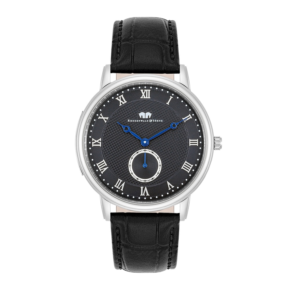 Rhodenwald & Söhne Montre à quartz Moonlight en Argent Cuir véritable en Noir Montre
