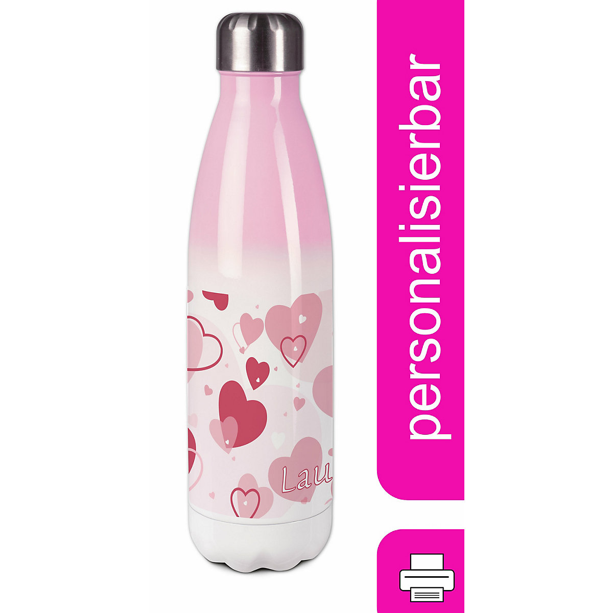 Edelstahl Kinder Thermoflasche / Trinkflasche bunt Herz Farbe rosa Spülmaschinenfest, Auslaufsicher, Bruchfest, Doppelwandig, Für Heißgetränke geeignet, Mit Deckel, Isoliert