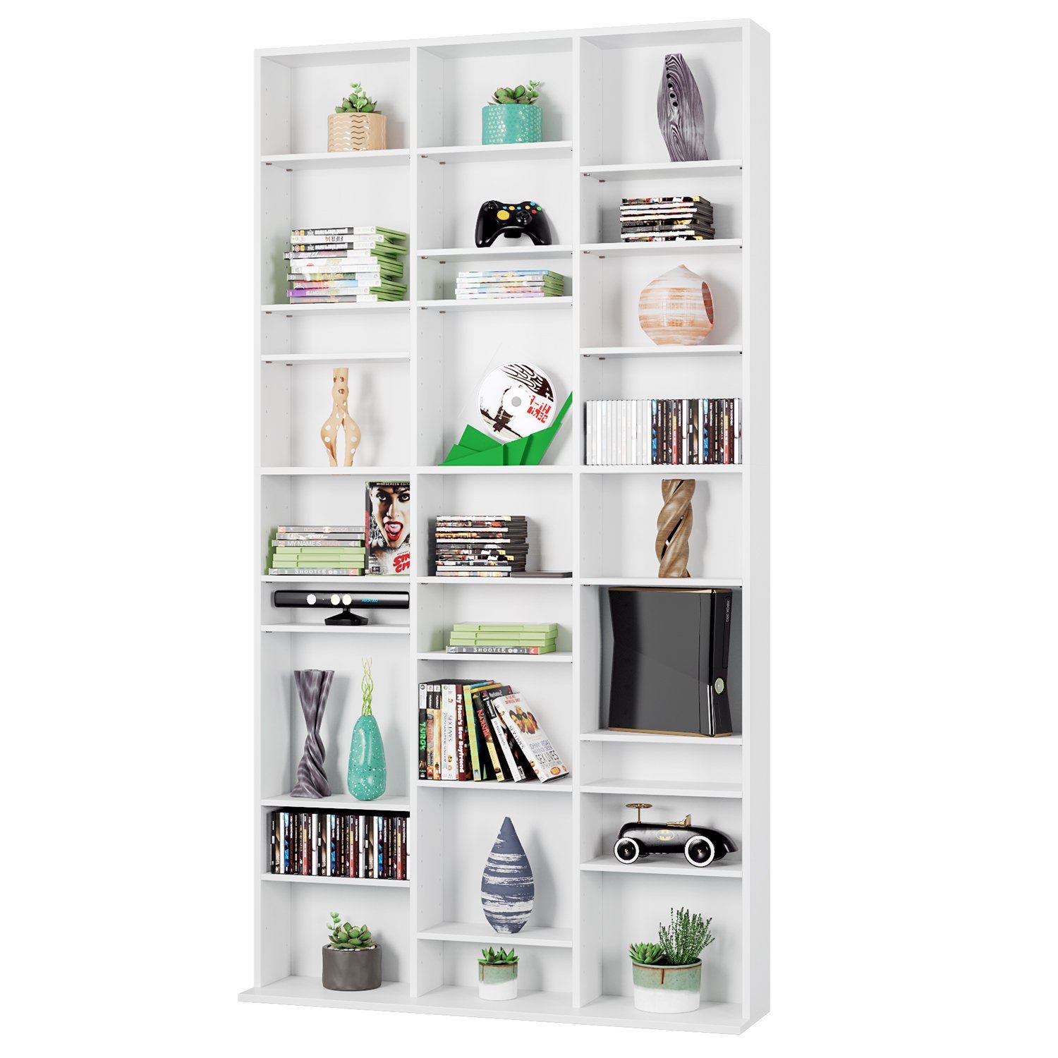 Homfa CD-Regal, DVD Ständer Bücherregal mit 27 Fächern höhenverstellbar weiß
