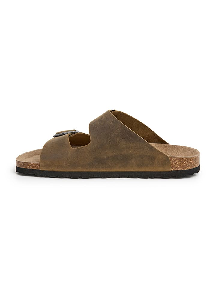SABOKETS Leder-Pantoletten in Khaki günstig kaufen
