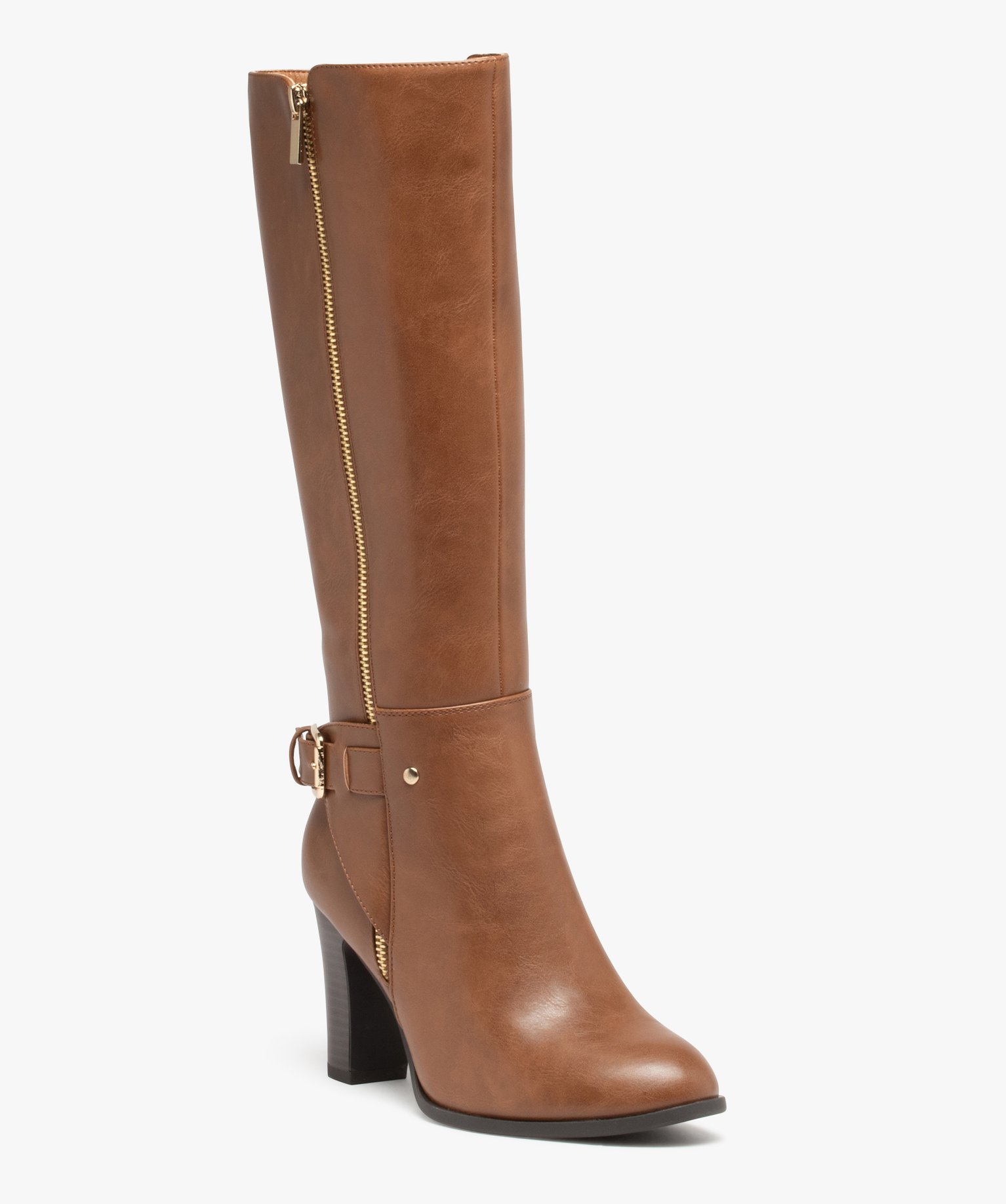 Bottes femme zippées à haut talon avec bride à la cheville camel | GEMO
