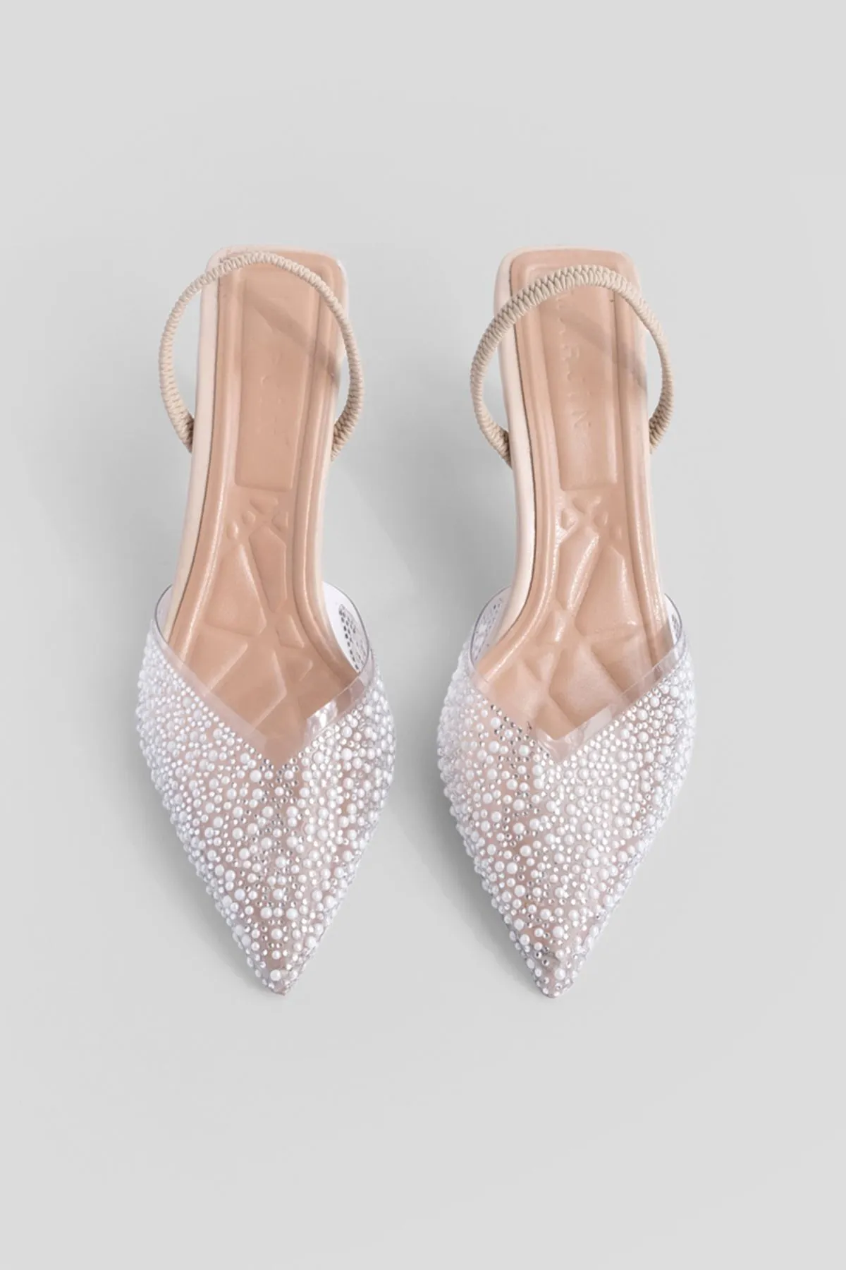 Marjin  Damen-Abendkleid mit Stiletto-Schmuck und spitzer Zehenpartie und offenem Rücken und Absatzschuhen Lala Beige