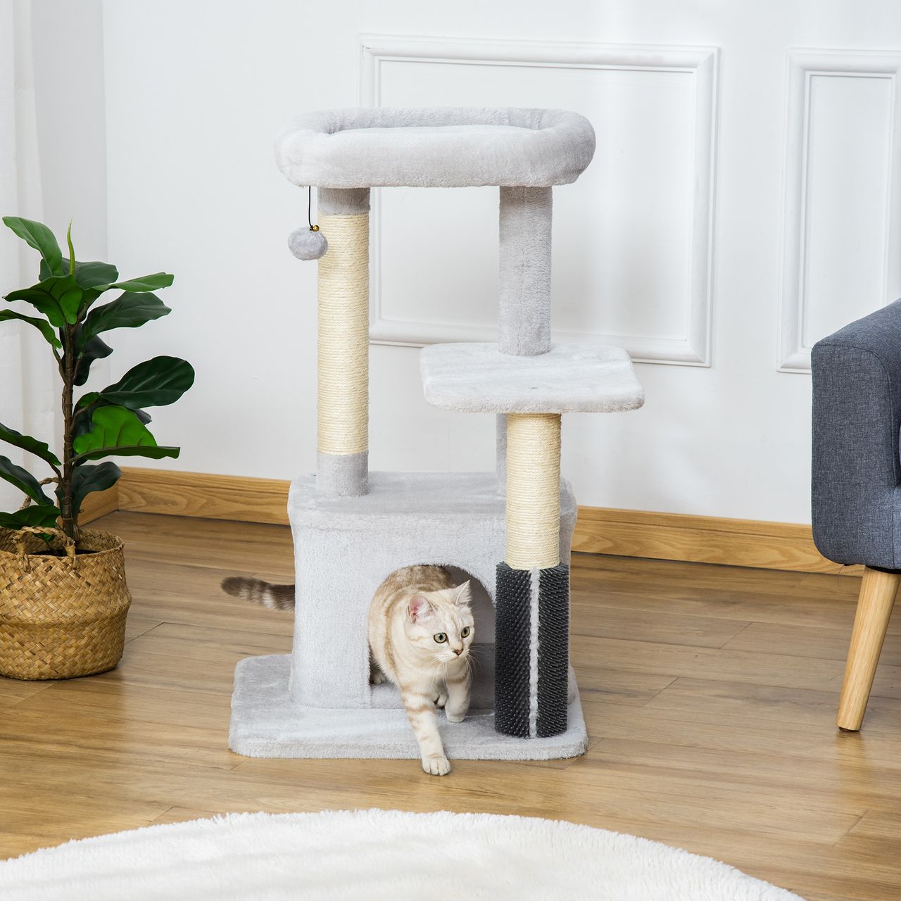 PawHut Kratzbaum Katzenbaum mit Massageecke Katzenhöhle Sisalseil-Kratzstamm