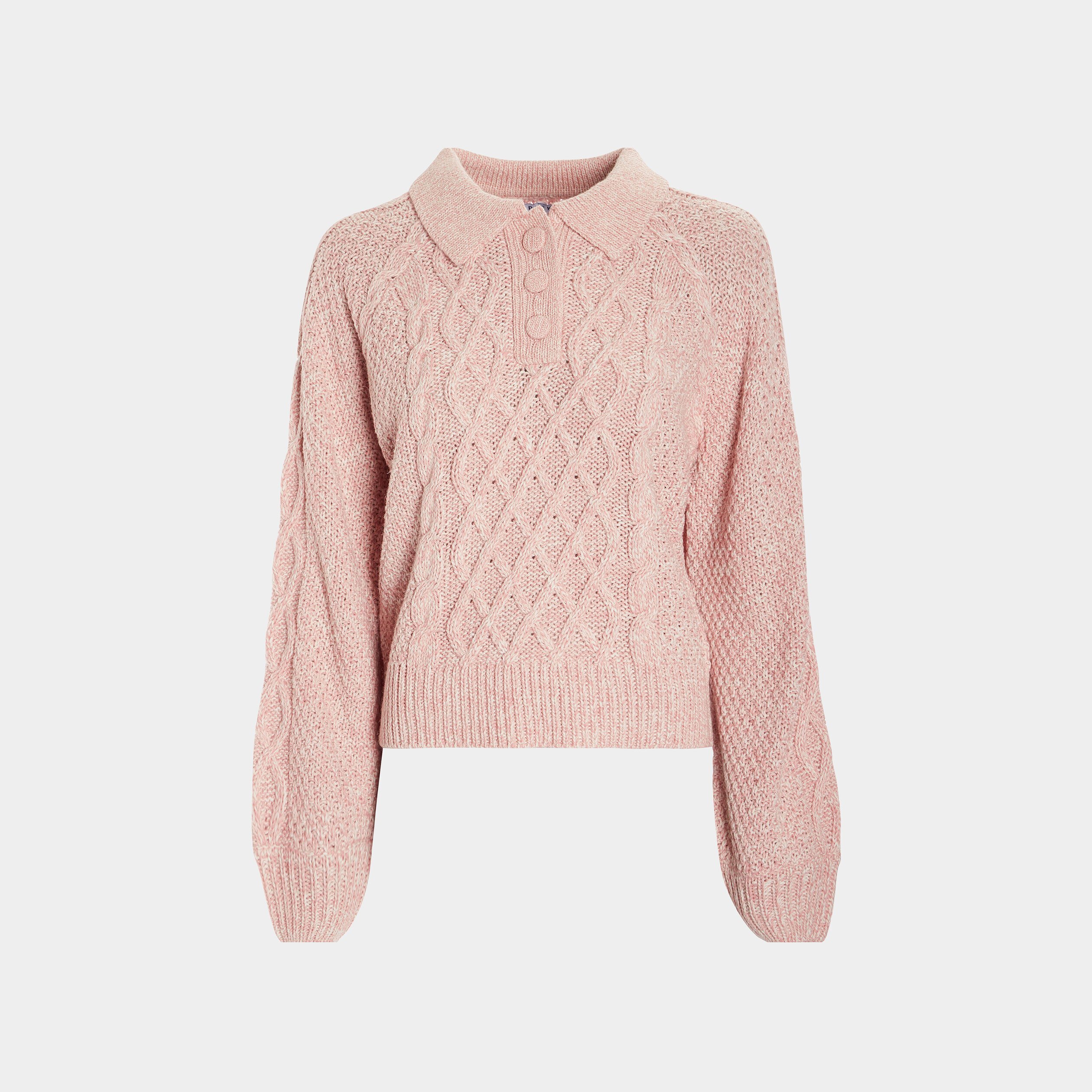 Pull à col polo boutonné rose femme | La Halle
