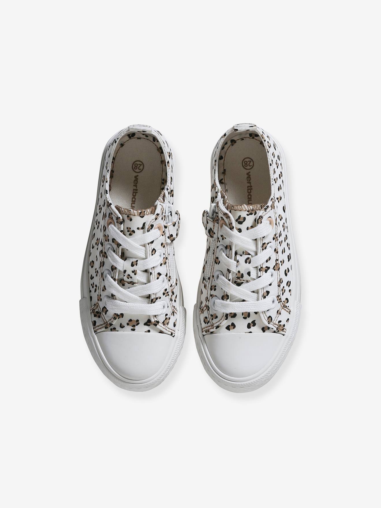 Vertbaudet Mädchen Stoff-Sneakers mit Reißverschluss - grün bedruckt/tropical