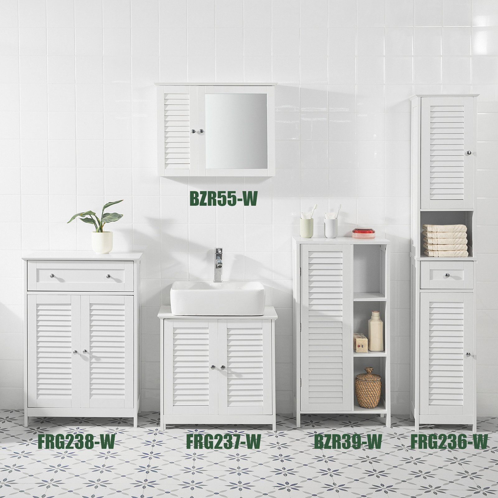 SoBuy Badkommode BZR39, Badschrank mit Lamellentür Badezimmerschrank Aufbewahrungsschrank