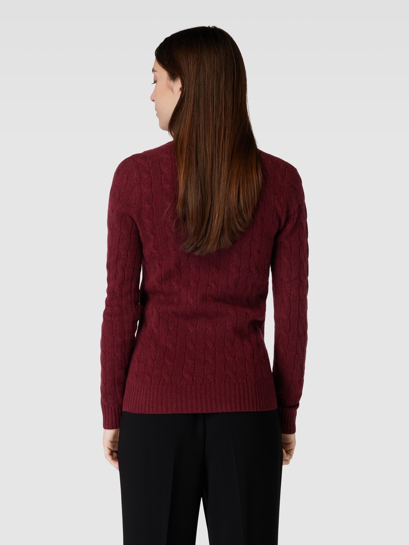 Strickpullover mit Zopfmuster Modell 'JULIANNA' in dunkelrot