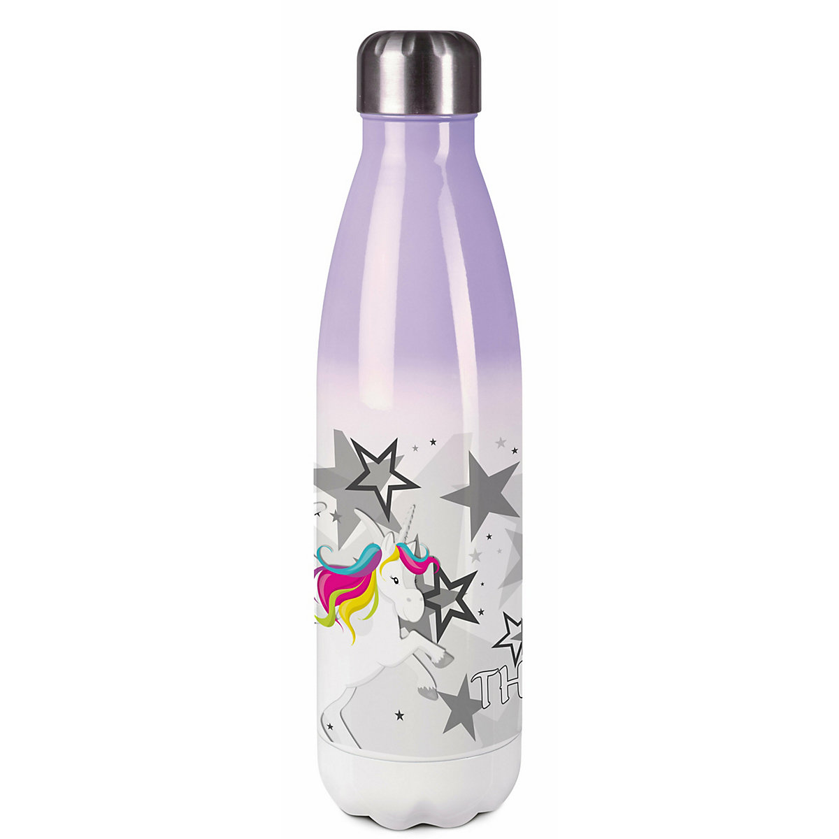 Edelstahl Kinder Thermoflasche / Trinkflasche bunt Pegasus Sterne Farbe grau Spülmaschinenfest, Auslaufsicher, Bruchfest, Doppelwandig, Für Heißgetränke geeignet, Mit Deckel, Isoliert