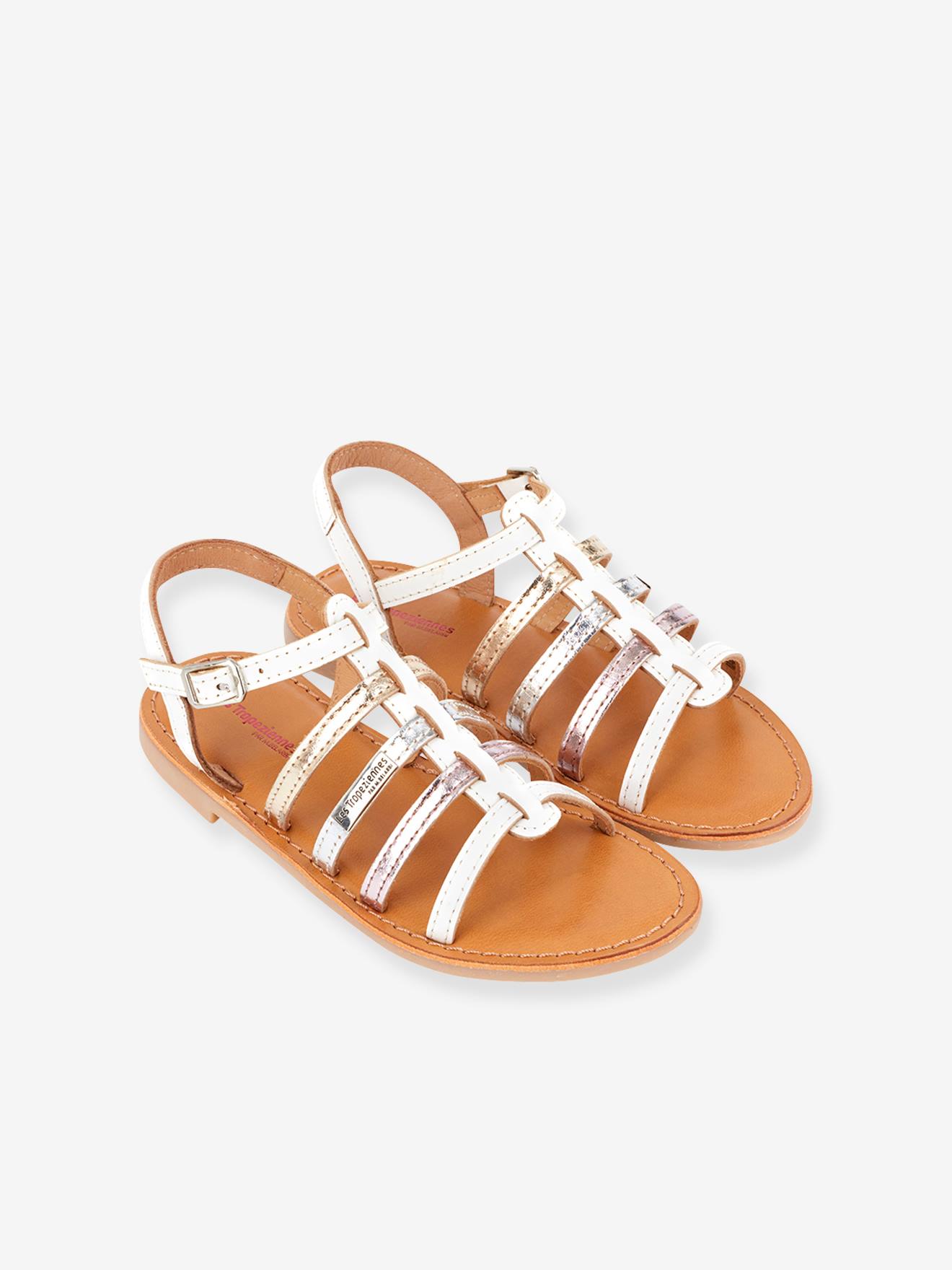Sandales cuir fille Mongue LES TROPEZIENNES® PAR M. BELARBI blanc multi