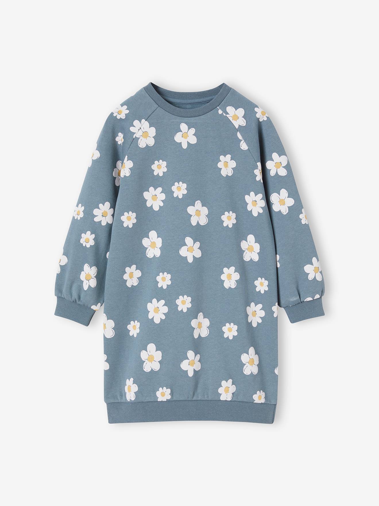 Robe en molleton fleurs pop fille camel
