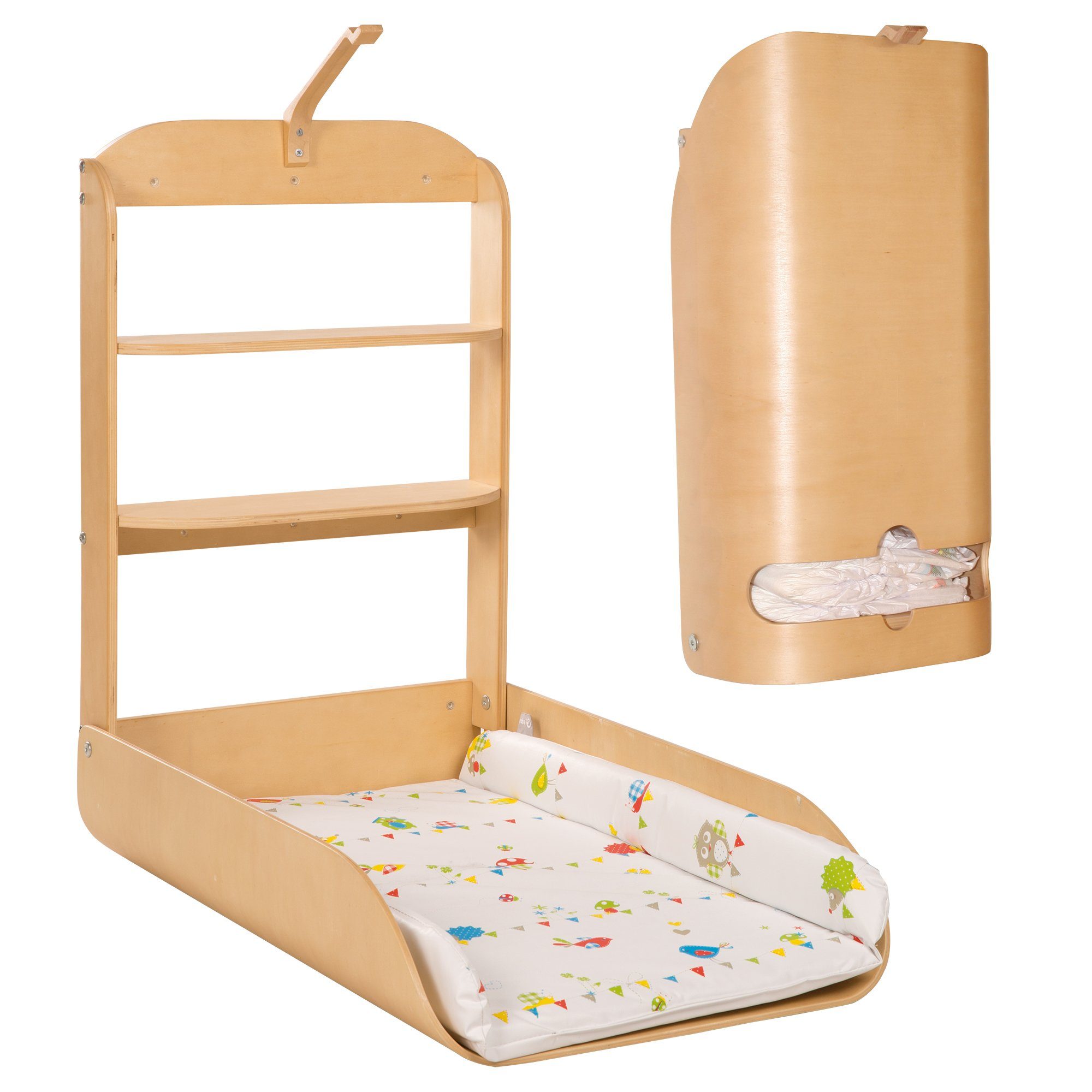 roba® Wickelregal Wandwickelregal und Windelspender, klappbares Wickelregal, inkl. Unterlage Folie 'Waldhochzeit'