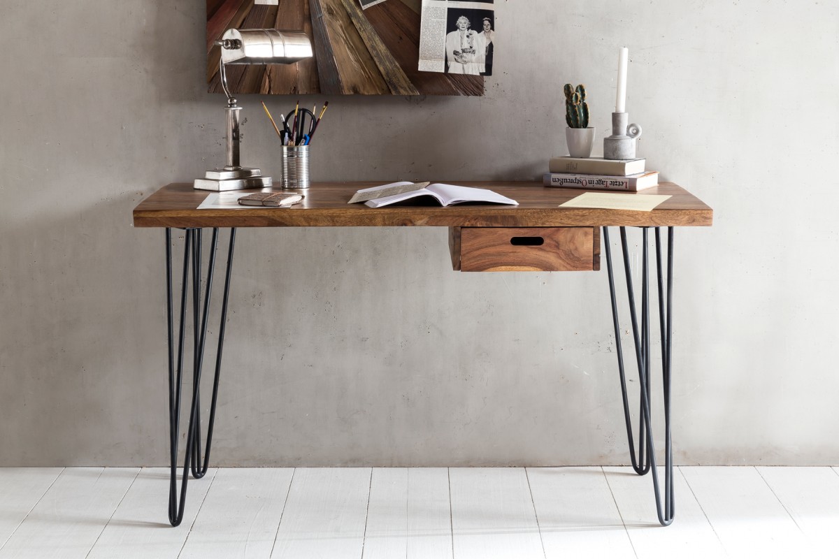 Wohnling Schreibtisch BAGLI Massivholz Braun 130 x 60 x 76 cm