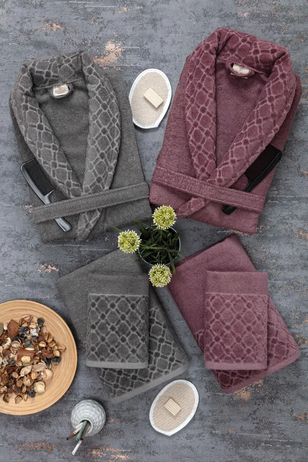 Güvenal  Hayal 12-teiliges Jacquard-Bademantel-Set | Bademantel | Handtuch und Handtuch-Set | Badezimmer-Aussteuer-Set