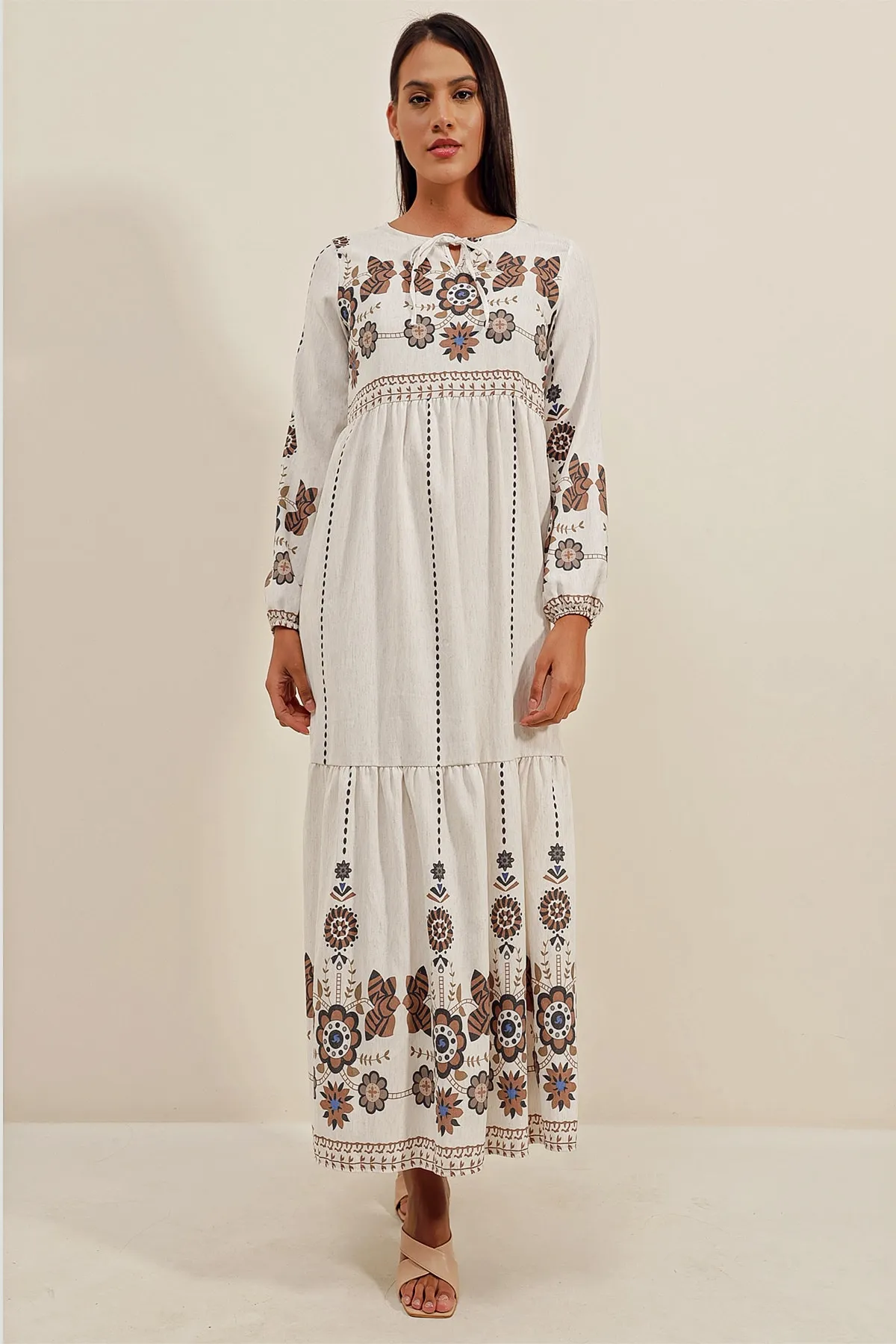 Bigdart  1947 Gemustertes langes Leinenkleid – Y. Brown