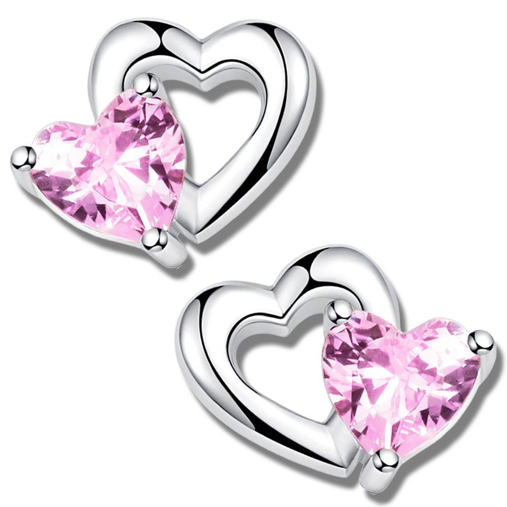 Limana Schmuckset echt 925 Sterling Silber Schutz-Engel Herz Halskette mit Ohrringe, Ohrstecker rosa Engelkette Kinderschmuck Mädchenschmuck Set