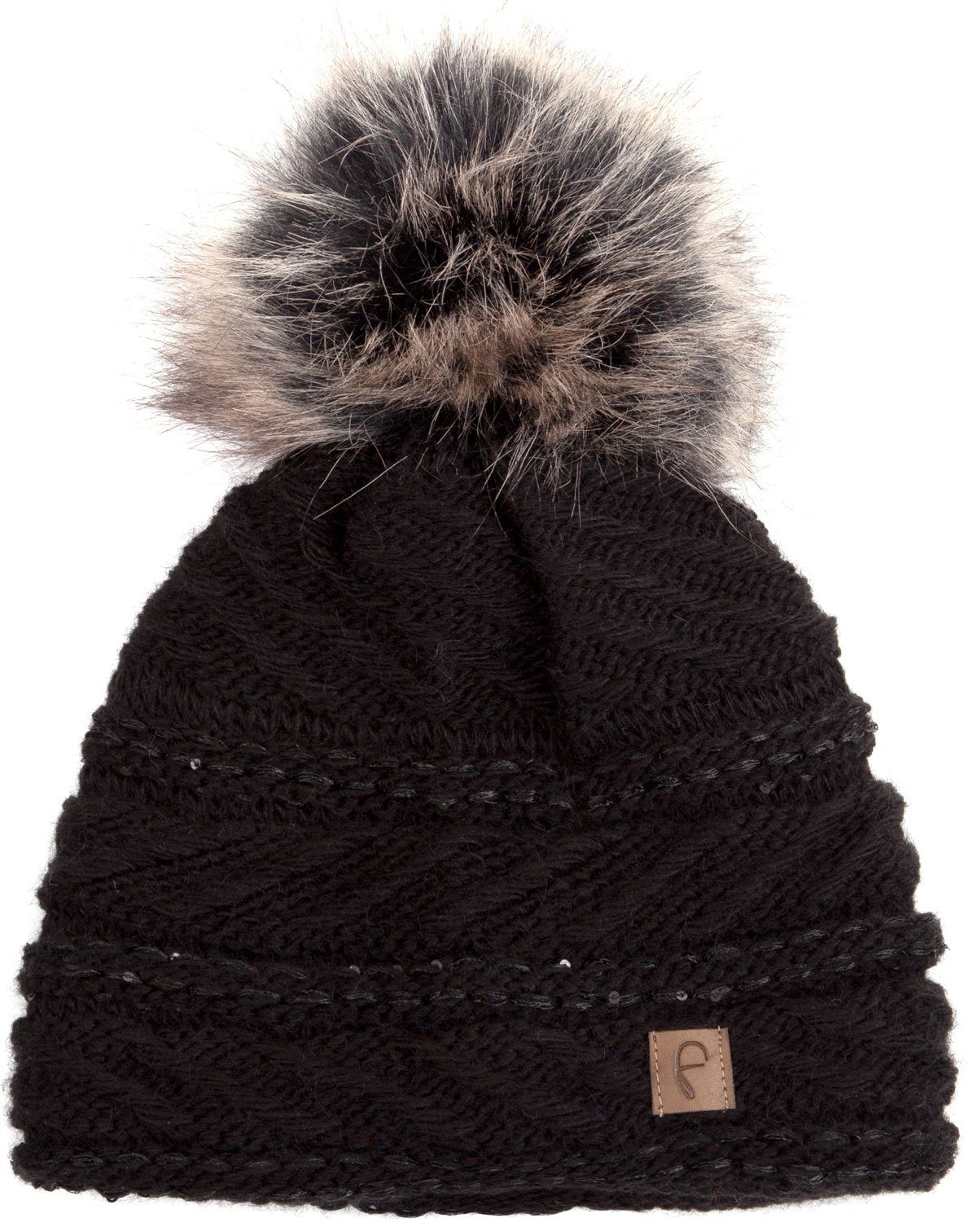 Faera Bommelmütze Wintermütze Damen Pailletten Winter Mütze Haube gefüttert Strickmütze