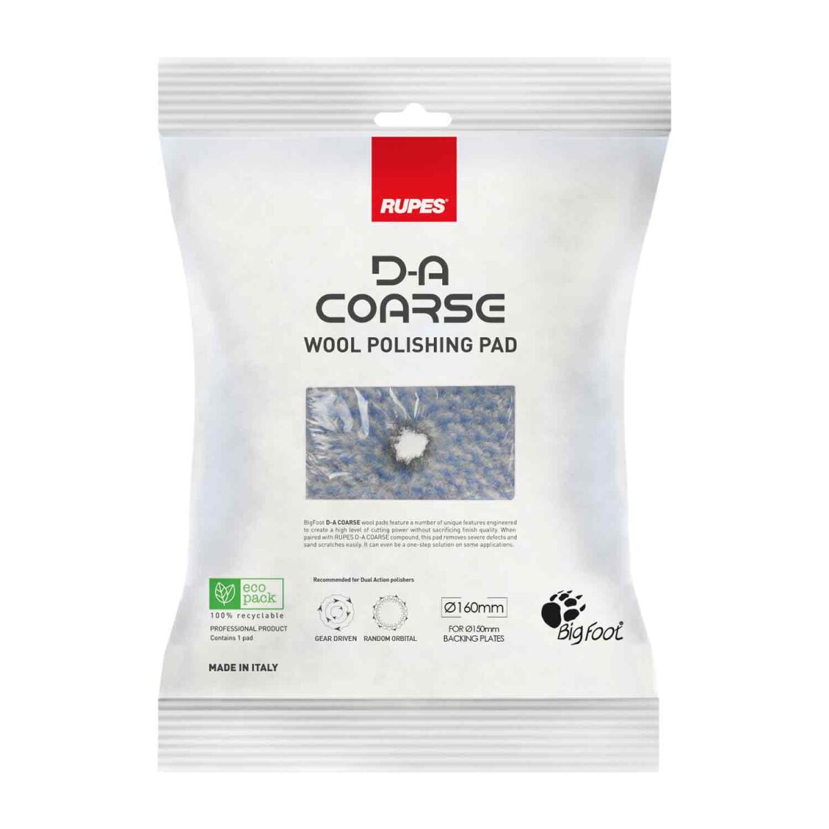 Rupes D-A Coarse Wool-Polierpad 150mm hart