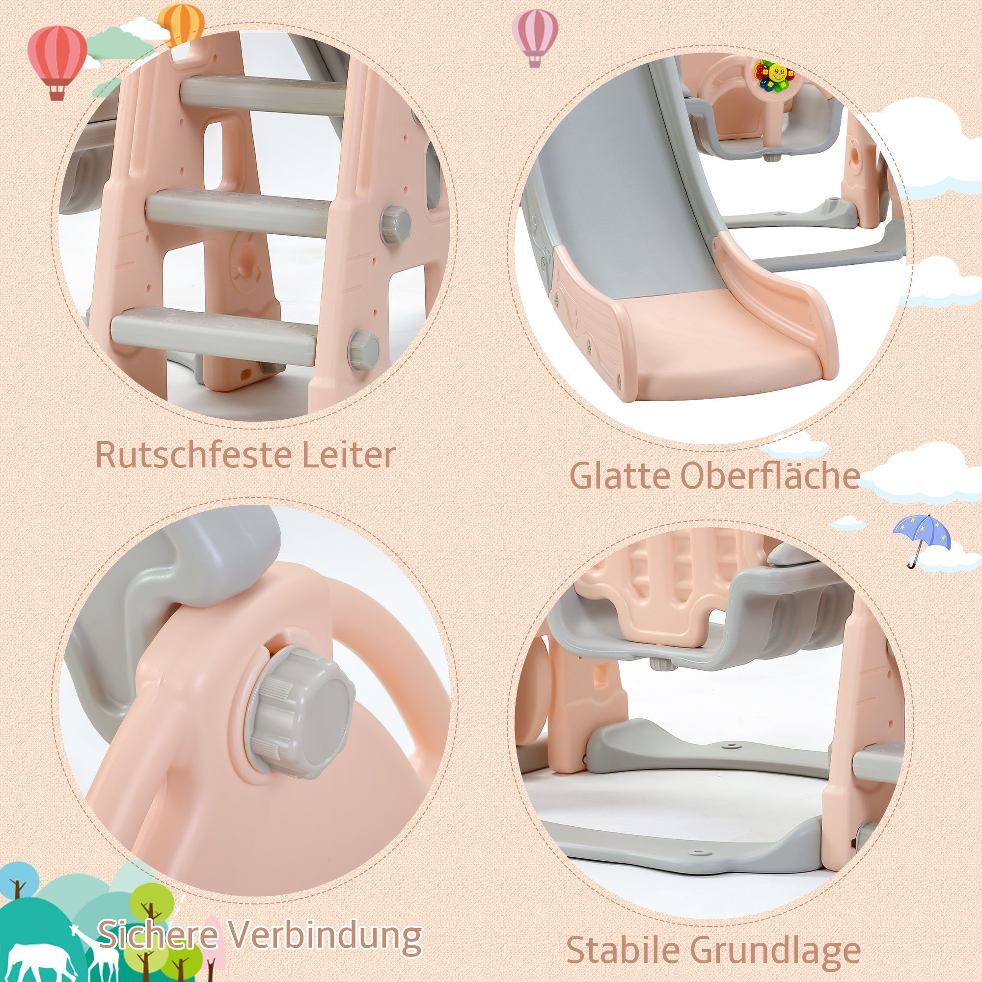 HAUSS SPLOE Indoor-Rutsche Rutsche 5-in-1 Kinderrutsche Rutsche & Kletterspielzeug, (Schaukel Rutsche Gartenrutsche + Basketballkorb Fußballtor Kletterturm), mit Rutschbahn für 2-8 Jahre Kinder Indoor & Outdoor