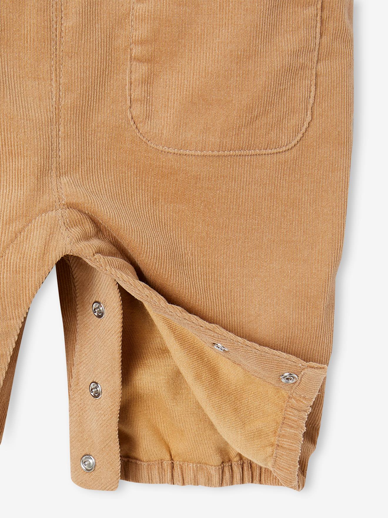 Ensemble bébé salopette en velours et chemise à carreaux taupe