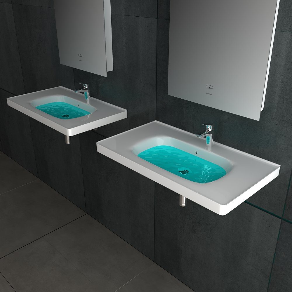 Alpenberger Waschbecken Keramik Handwaschbecken - Waschbecken Rechteckig 80 cm Breit (1-tlg., Hängewaschbecken mit Überlauf), mit Nano beschichtet, pflegeleicht, hygienisch