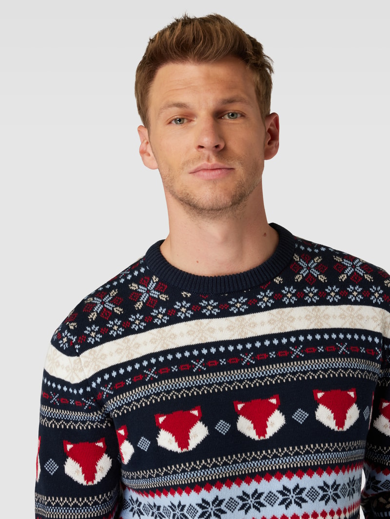Strickpullover mit Allover-Muster Modell 'CARLOS' in dunkelblau