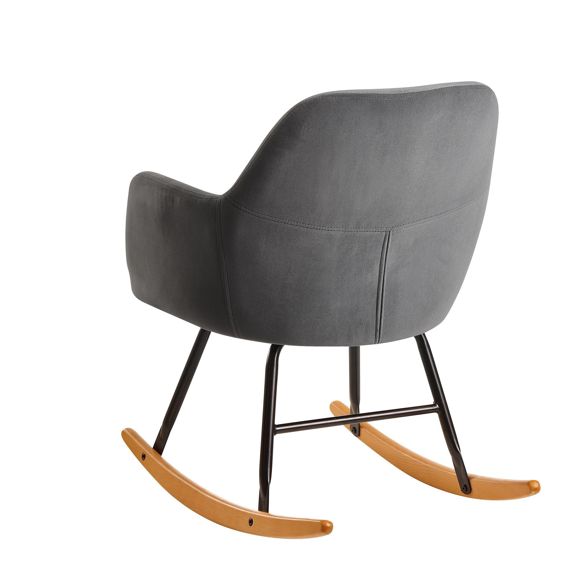 FINEBUY Schaukelstuhl FB23326 (Dunkelgrau 71x76x70cm Relaxsessel Samt Holz), Schaukelsessel Skandinavisch, Schwingsessel Modern