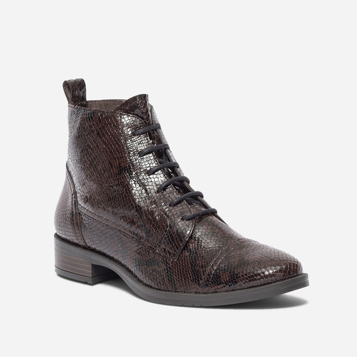 Bottine ERAM FLEX marron en cuir effet python à lacet