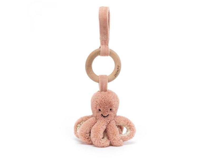 Anneau en bois avec peluche poulpe Odell rose